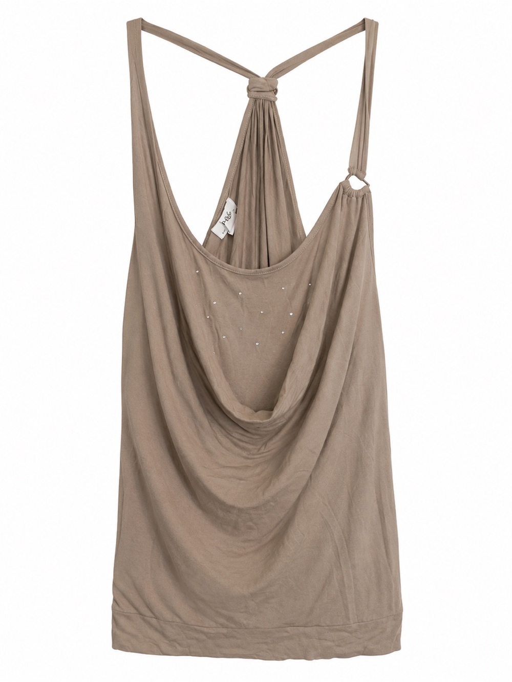 Sexy Draped Knit Top with Rhinestones – Size L – Beige – Viscose – Made in Europ - Picture 1 of 9